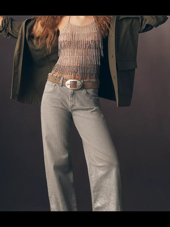 Ag Adriano Goldschmied Denim - AG Adriano Goldschmied Silver-Tone Wide Leg Jeans